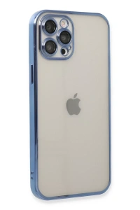 Apple iPhone 12 Pro Kılıf Lensli Silikon - Açık Mavi