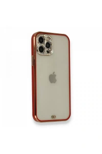 Apple iPhone 12 Pro Kılıf Liva Taşlı Silikon - Kırmızı