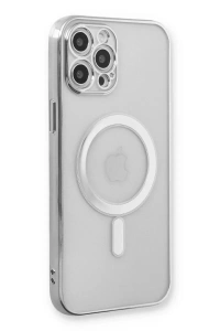 Apple iPhone 12 Pro Kılıf Magneticsafe Lazer Silikon - Gümüş