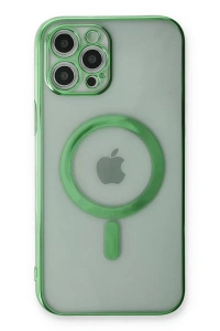 Apple iPhone 12 Pro Kılıf Magneticsafe Lazer Silikon - Haki Yeşil