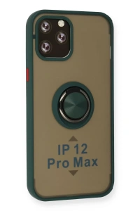 Apple iPhone 12 Pro Kılıf Montreal Yüzüklü Silikon Kapak - Yeşil