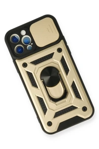 Apple iPhone 12 Pro Kılıf Pars Lens Yüzüklü Silikon - Gold
