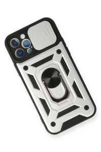 Apple iPhone 12 Pro Kılıf Pars Lens Yüzüklü Silikon - Gümüş