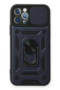 Apple iPhone 12 Pro Kılıf Pars Lens Yüzüklü Silikon - Lacivert