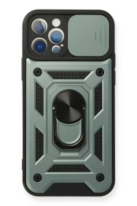Apple iPhone 12 Pro Kılıf Pars Lens Yüzüklü Silikon - Yeşil