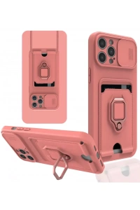 Apple iPhone 12 Pro Kılıf Zuma Kartvizitli Yüzüklü Silikon - Pembe