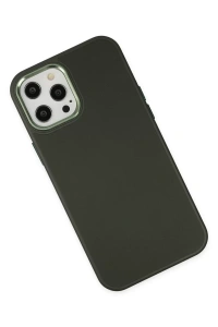 Apple iPhone 12 Pro Max Kılıf Asya Deri Silikon - Koyu Yeşil