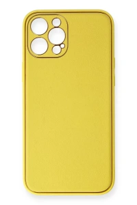 Apple iPhone 12 Pro Max Kılıf Coco Deri Silikon Kapak - Sarı