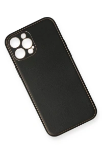 Apple iPhone 12 Pro Max Kılıf Coco Deri Silikon Kapak - Siyah