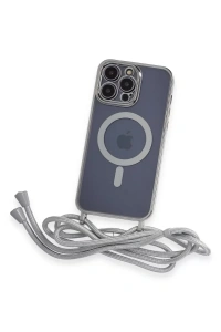 Apple iPhone 12 Pro Max Kılıf Divo Lazer Askılı Magsafe Kapak - Gümüş