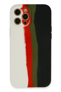 Apple iPhone 12 Pro Max Kılıf Ebruli Lansman Silikon - Beyaz-Siyah