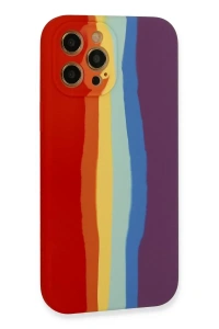 Apple iPhone 12 Pro Max Kılıf Ebruli Lansman Silikon - Kırmızı-Mor