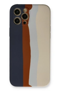 Apple iPhone 12 Pro Max Kılıf Ebruli Lansman Silikon - Lacivert-Krem