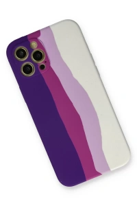 Apple iPhone 12 Pro Max Kılıf Ebruli Lansman Silikon - Mor-Beyaz