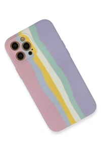 Apple iPhone 12 Pro Max Kılıf Ebruli Lansman Silikon - Pembe-Lila