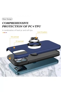 Apple iPhone 12 Pro Max Kılıf Elit Yüzüklü Kapak - Lacivert