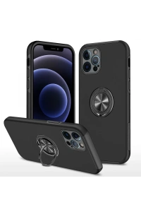 Apple iPhone 12 Pro Max Kılıf Elit Yüzüklü Kapak - Siyah