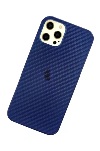Apple iPhone 12 Pro Max Kılıf Karbon PP Silikon - Mavi