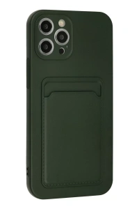 Apple iPhone 12 Pro Max Kılıf Kelvin Kartvizitli Silikon - Koyu Yeşil