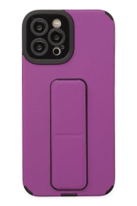 Apple iPhone 12 Pro Max Kılıf Mega Standlı Silikon - Mor