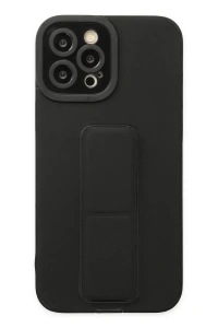 Apple iPhone 12 Pro Max Kılıf Mega Standlı Silikon - Siyah