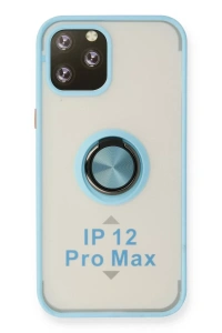 Apple iPhone 12 Pro Max Kılıf Montreal Yüzüklü Silikon Kapak - Buz Mavi