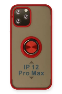 Apple iPhone 12 Pro Max Kılıf Montreal Yüzüklü Silikon Kapak - Kırmızı
