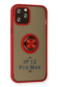 Apple iPhone 12 Pro Max Kılıf Montreal Yüzüklü Silikon Kapak - Kırmızı