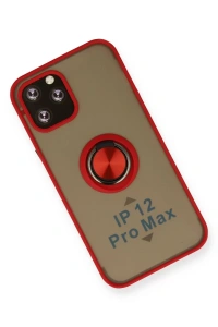 Apple iPhone 12 Pro Max Kılıf Montreal Yüzüklü Silikon Kapak - Kırmızı