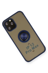 Apple iPhone 12 Pro Max Kılıf Montreal Yüzüklü Silikon Kapak - Lacivert