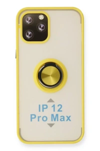 Apple iPhone 12 Pro Max Kılıf Montreal Yüzüklü Silikon Kapak - Sarı