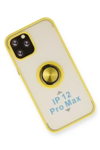 Apple iPhone 12 Pro Max Kılıf Montreal Yüzüklü Silikon Kapak - Sarı