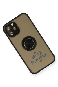 Apple iPhone 12 Pro Max Kılıf Montreal Yüzüklü Silikon Kapak - Siyah