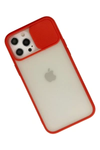 Apple iPhone 12 Pro Max Kılıf Palm Buzlu Kamera Sürgülü Silikon - Kırmızı