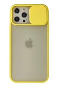Apple iPhone 12 Pro Max Kılıf Palm Buzlu Kamera Sürgülü Silikon - Sarı