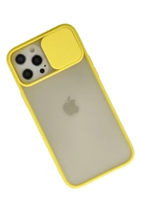 Apple iPhone 12 Pro Max Kılıf Palm Buzlu Kamera Sürgülü Silikon - Sarı