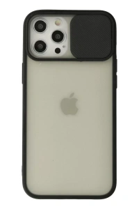 Apple iPhone 12 Pro Max Kılıf Palm Buzlu Kamera Sürgülü Silikon - Siyah