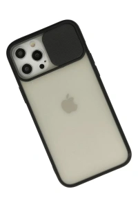 Apple iPhone 12 Pro Max Kılıf Palm Buzlu Kamera Sürgülü Silikon - Siyah