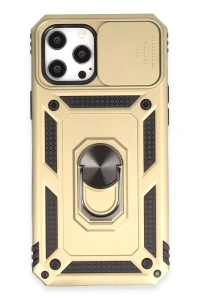 Apple iPhone 12 Pro Max Kılıf Pars Lens Yüzüklü Silikon - Gold