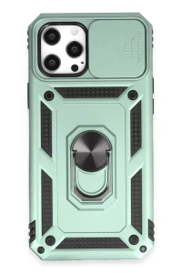 Apple iPhone 12 Pro Max Kılıf Pars Lens Yüzüklü Silikon - Yeşil
