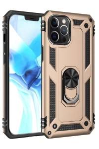 Apple iPhone 12 Pro Max Kılıf Sofya Yüzüklü Silikon Kapak - Gold