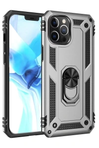 Apple iPhone 12 Pro Max Kılıf Sofya Yüzüklü Silikon Kapak - Gümüş