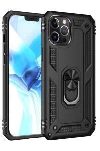 Apple iPhone 12 Pro Max Kılıf Sofya Yüzüklü Silikon Kapak - Siyah
