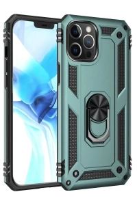Apple iPhone 12 Pro Max Kılıf Sofya Yüzüklü Silikon Kapak - Yeşil