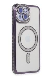 Apple iPhone 13 Kılıf Joke Simli Magneticsafe Kılıf - Derin Mor