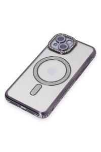 Apple iPhone 13 Kılıf Joke Simli Magneticsafe Kılıf - Derin Mor