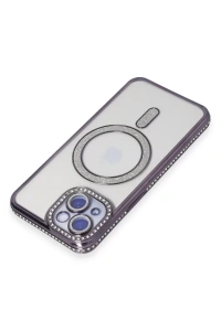 Apple iPhone 13 Kılıf Joke Simli Magneticsafe Kılıf - Derin Mor
