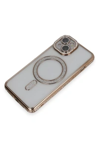 Apple iPhone 13 Kılıf Joke Simli Magneticsafe Kılıf - Gold