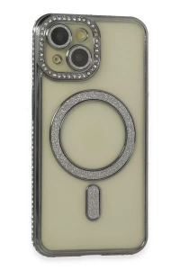 Apple iPhone 13 Kılıf Joke Simli Magneticsafe Kılıf - Gri