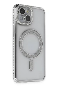 Apple iPhone 13 Kılıf Joke Simli Magneticsafe Kılıf - Gümüş